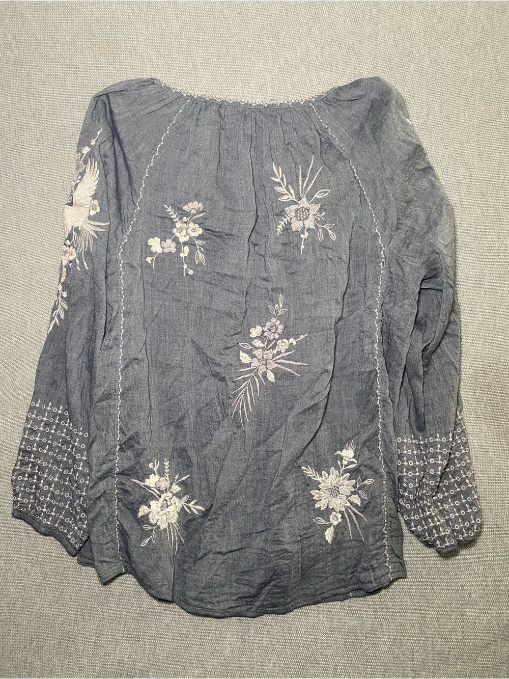 Johnny Was Workshop Oleander Marrakesh Blouse Chambray White Blue Size S - Picture 3 of 8